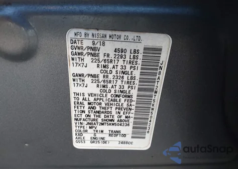 2019 Nissan Rogue S z USA, uszkodzony, nr VIN JN8AT2MT5KW504236